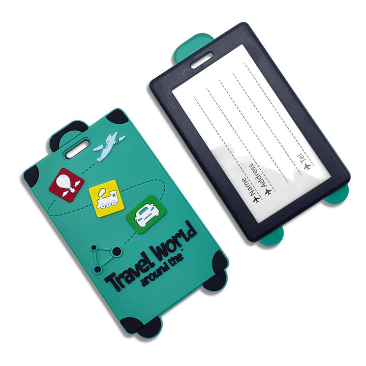 playful silicone luggage tag with clear ID window and embossed travel icons Stornfield