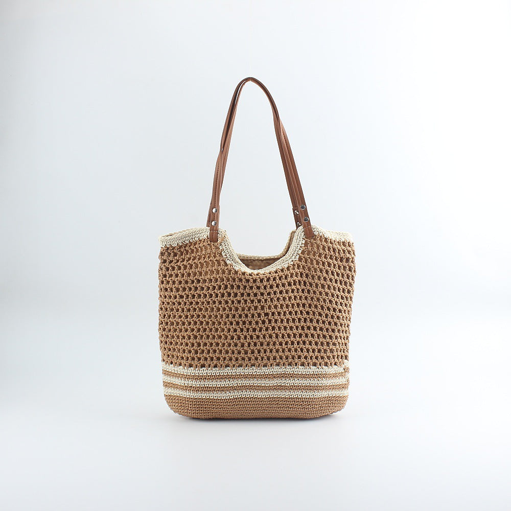 Handcrafted designer beach bag with sturdy leather handles Stornfield