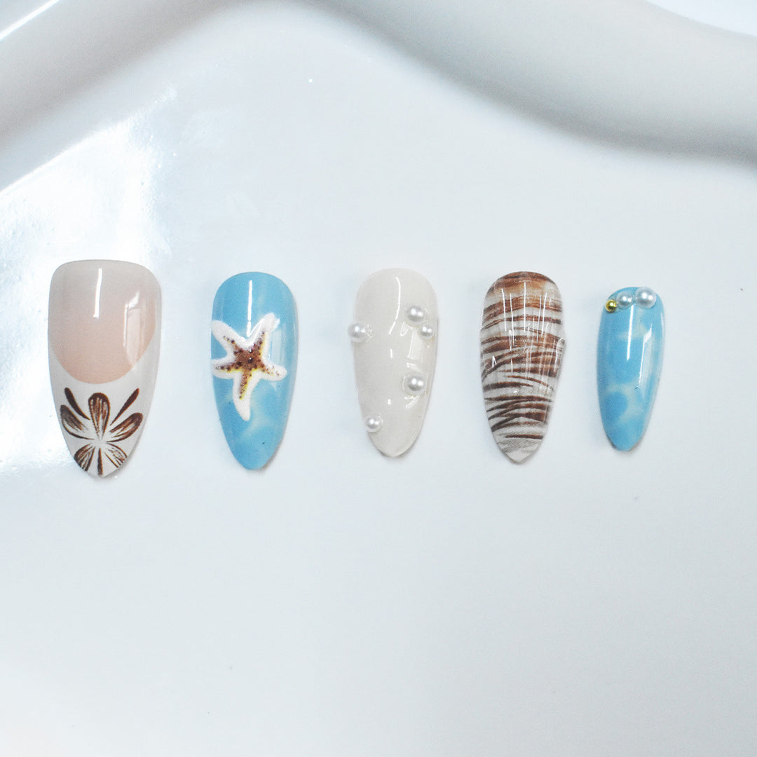 Seashell-Themed Press-On Nail Extensions Stornfield
