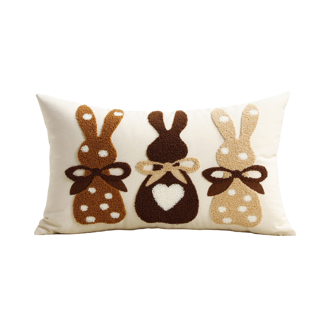 Tufted Bunny Appliqué Lumbar Throw Pillow Cover with Pom-Pom Tail