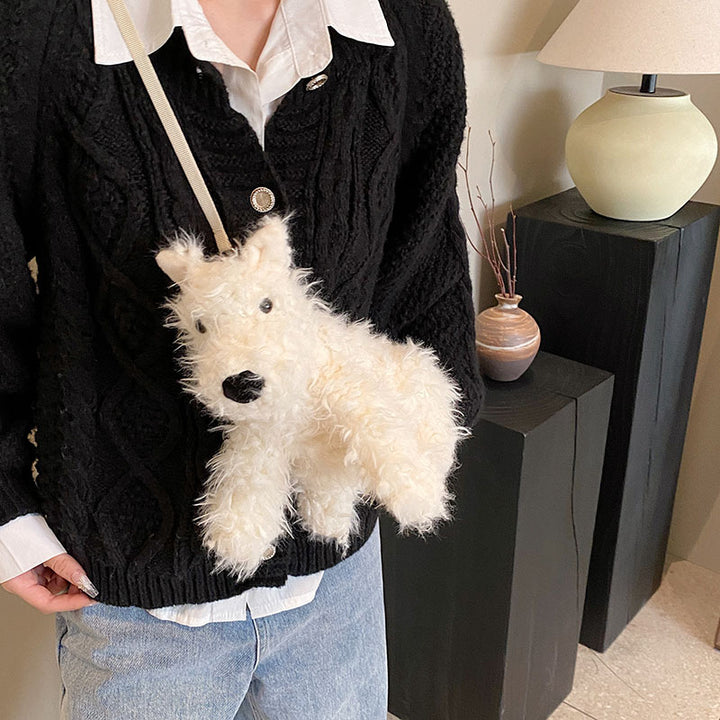 Plush Dog-Themed Crossbody Bag