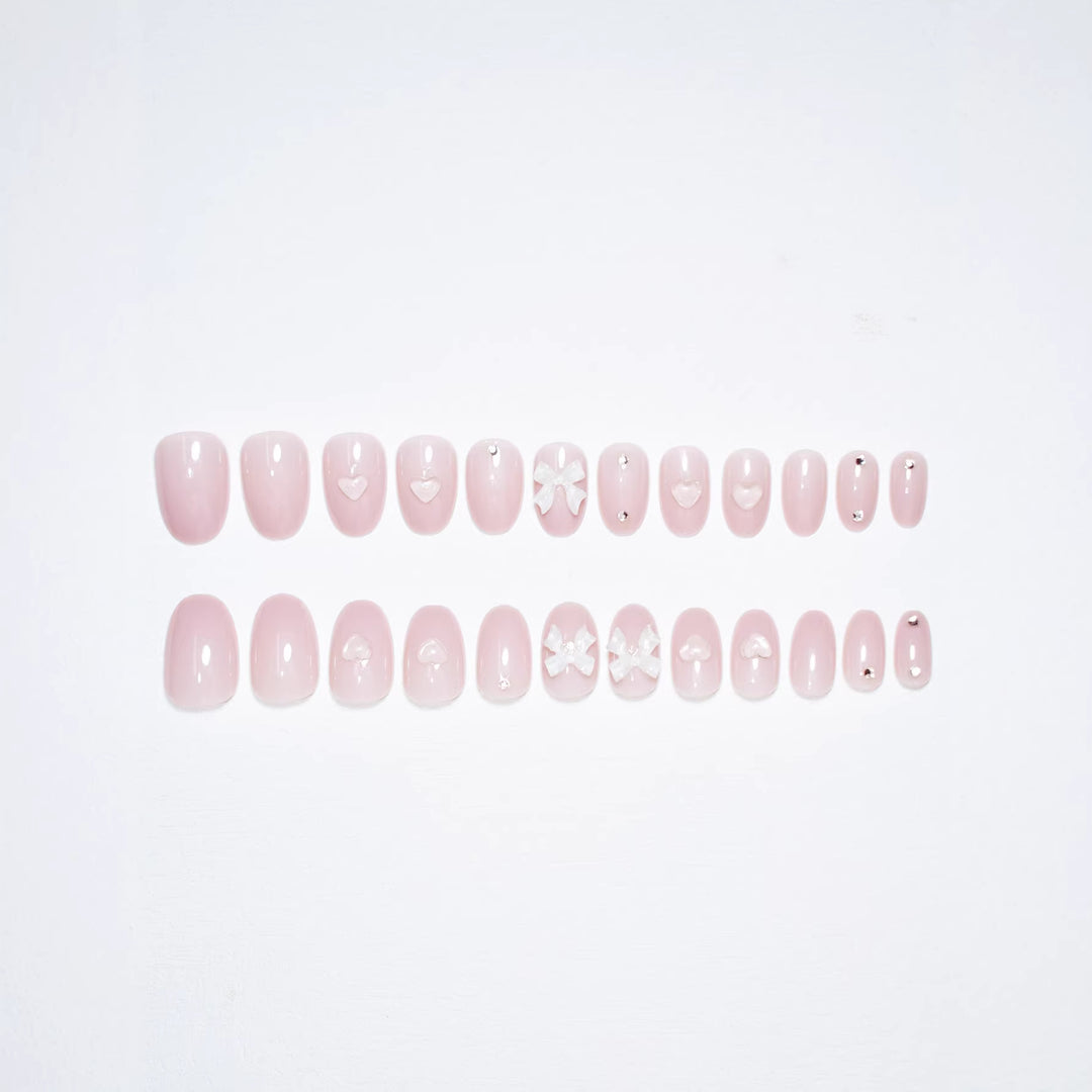 Artistic Press-On Nail Set with Elegant Bow Accents Stornfield