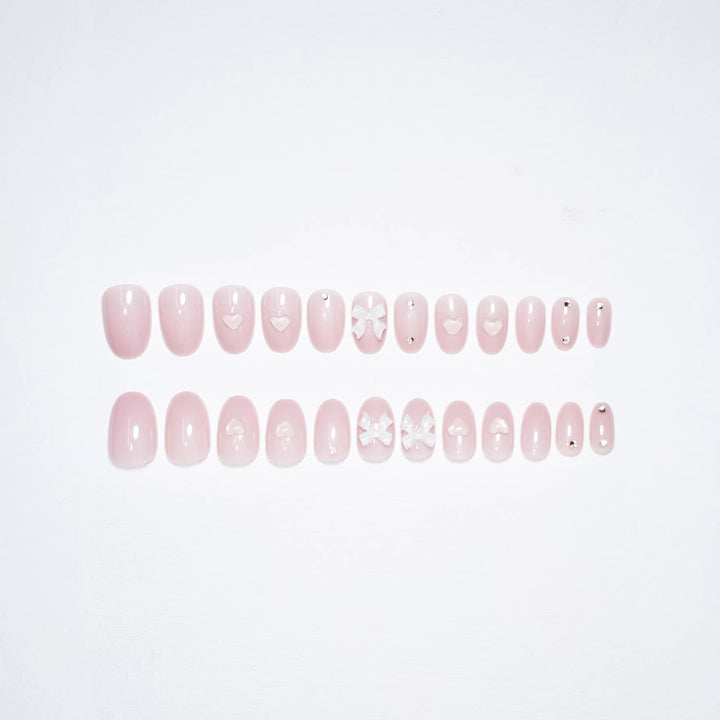 Artistic Press-On Nail Set with Elegant Bow Accents Stornfield