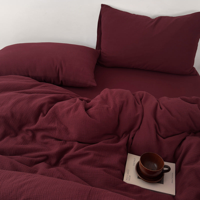 Washed Cotton Gauze Textured Duvet Cover Set with Deep-Pocket Fitted Sheet
