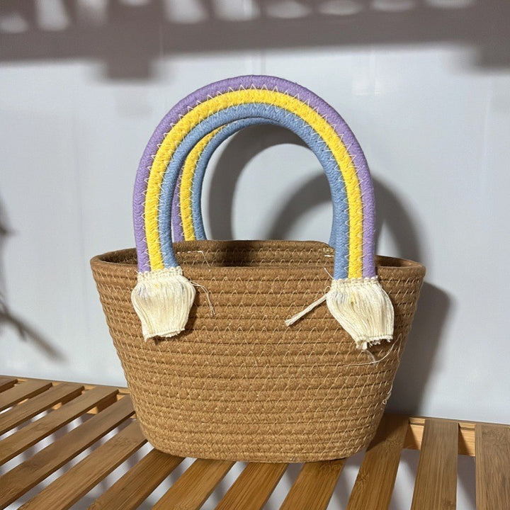 Women's handmade basket bag with color-coordinated handle accents Stornfield
