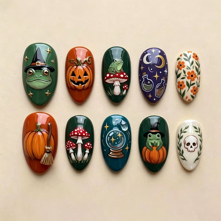 Whimsical Halloween Press-On Nail Art Set