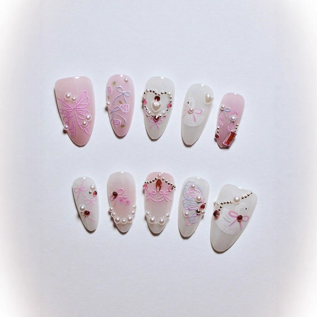 Decorative 3D Bow and Pearl Press-On Nail Art Stornfield