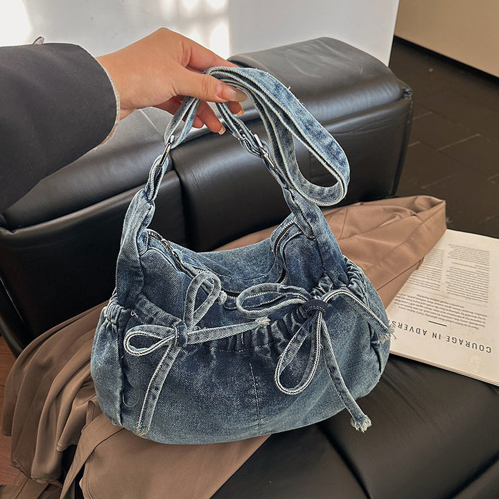 Denim Drawstring Hobo Bag