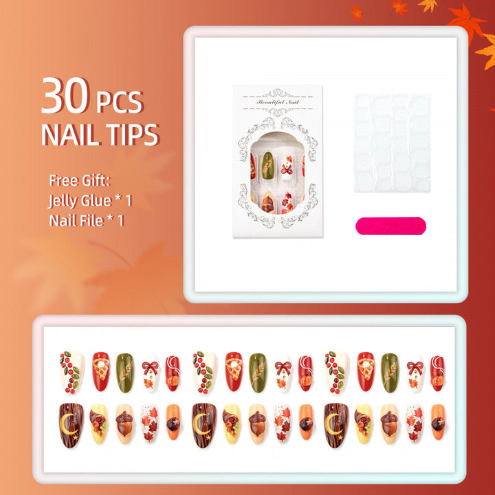 Manual Thanksgiving-Themed Press-On Nail Art Set