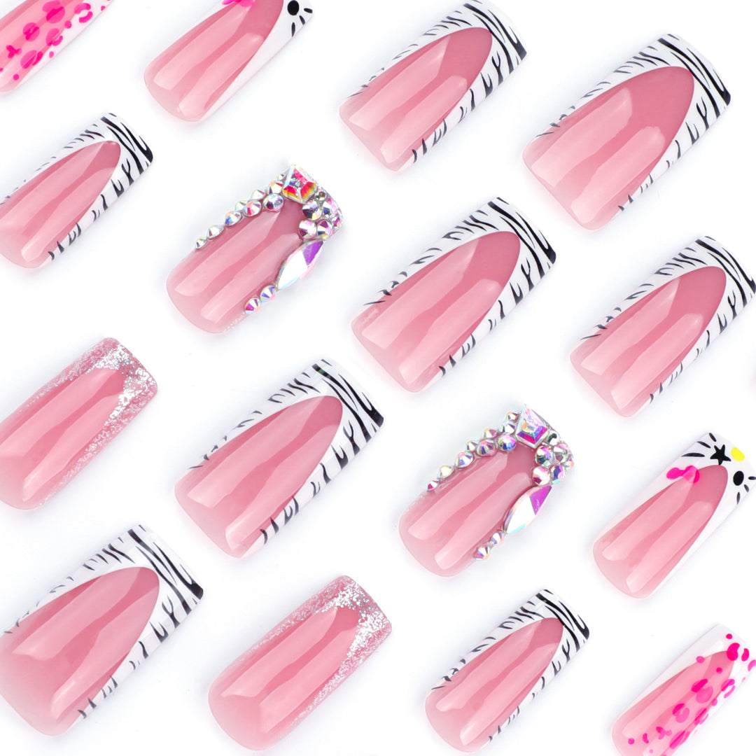 Artistic Nail Art with Animal Motif and Rhinestone Decorations Stornfield