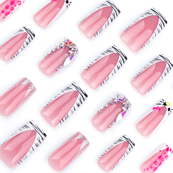 Artistic Nail Art with Animal Motif and Rhinestone Decorations Stornfield