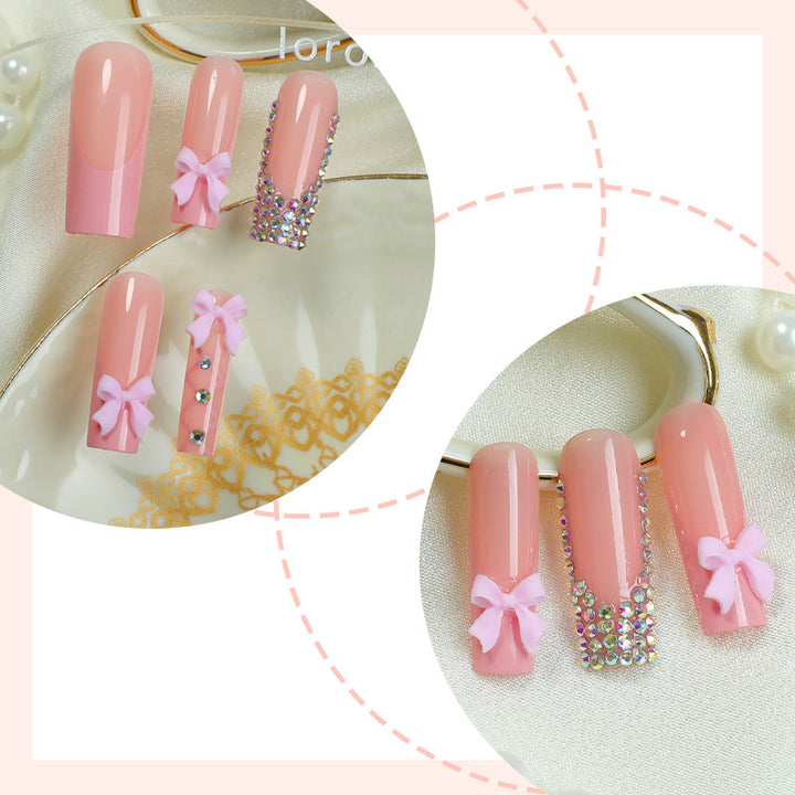 Decorative Nail Art Press-On Set with Bow and Gem Accents Stornfield