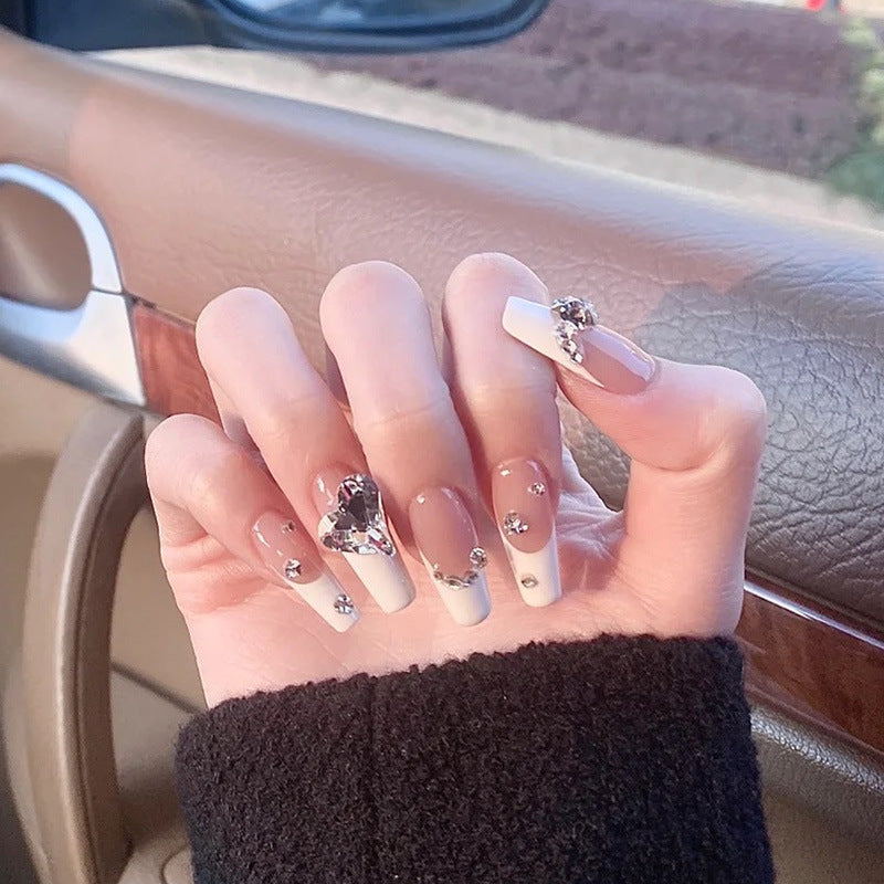 Artistic Press-On Nail Set with Rhinestone Accents Stornfield