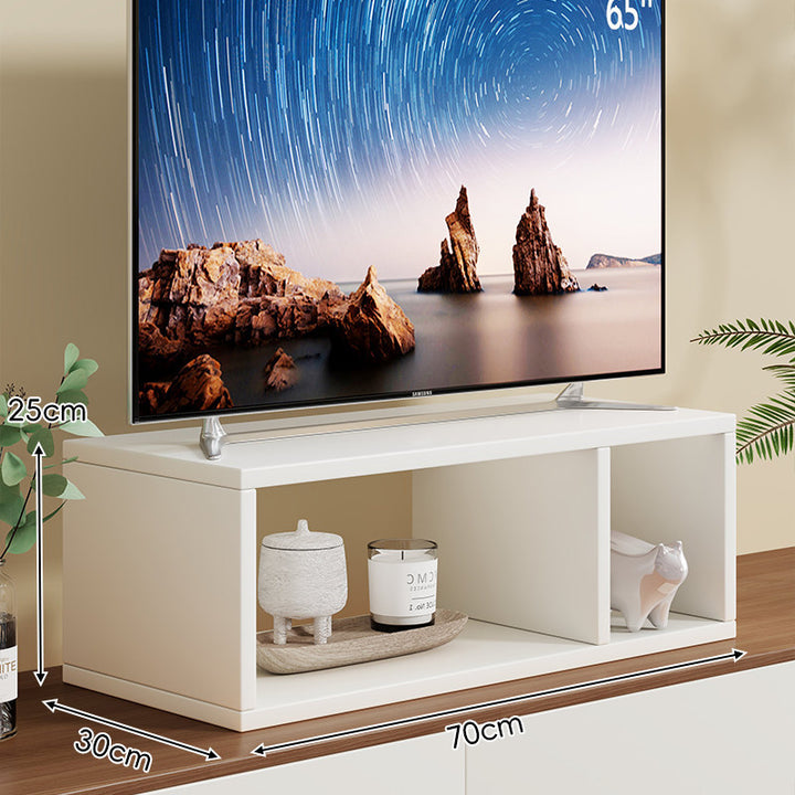 Low-Profile TV Stand Riser with Dual Open Storage Compartments