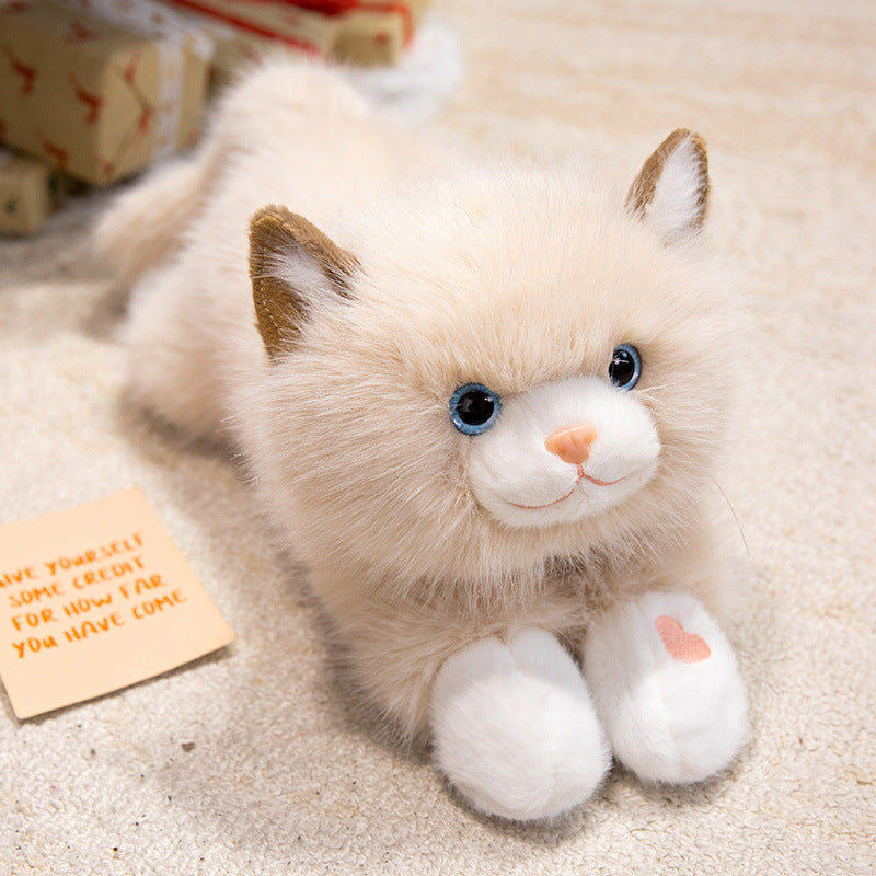Lifelike Reclining Cat Plush Cuddle Pillow with Ultra-Soft Faux Fur and Embroidered Face Stornfield