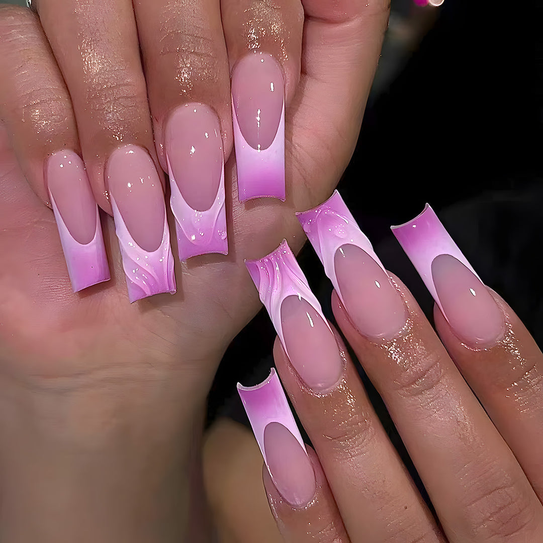 Elegant Long Acrylic Press-On Nail Set with Artistic Ombré Design Stornfield
