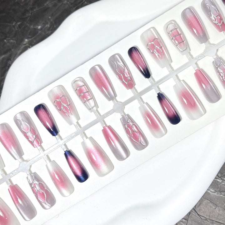 Decorative Press-On Nail Set with Ombre and Glitter Effects