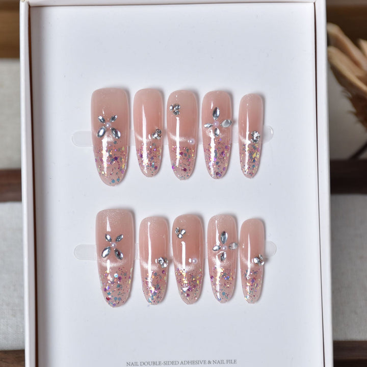 Elegant Glitter-Infused Press-On Nail Design Stornfield