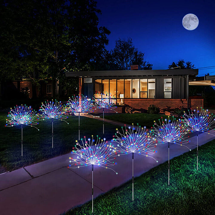 Solar-Powered LED Firework Garden Stake Lights With Sparkle Burst Design Stornfield