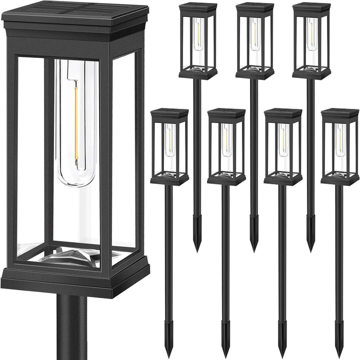 Outdoor Waterproof Vintage Glass Post Lantern With LED Filament Bulb And Ground Stake Stornfield