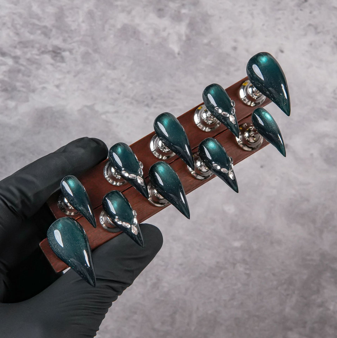 Stylish Stiletto Press-On Nails with Gem Accents
