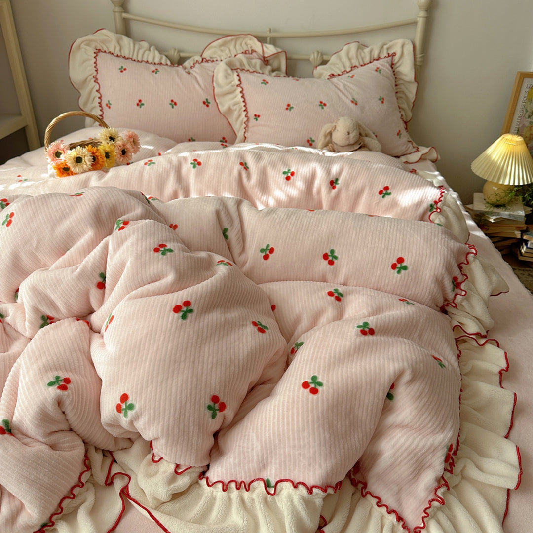 Cozy Floral Embroidered Quilt Set