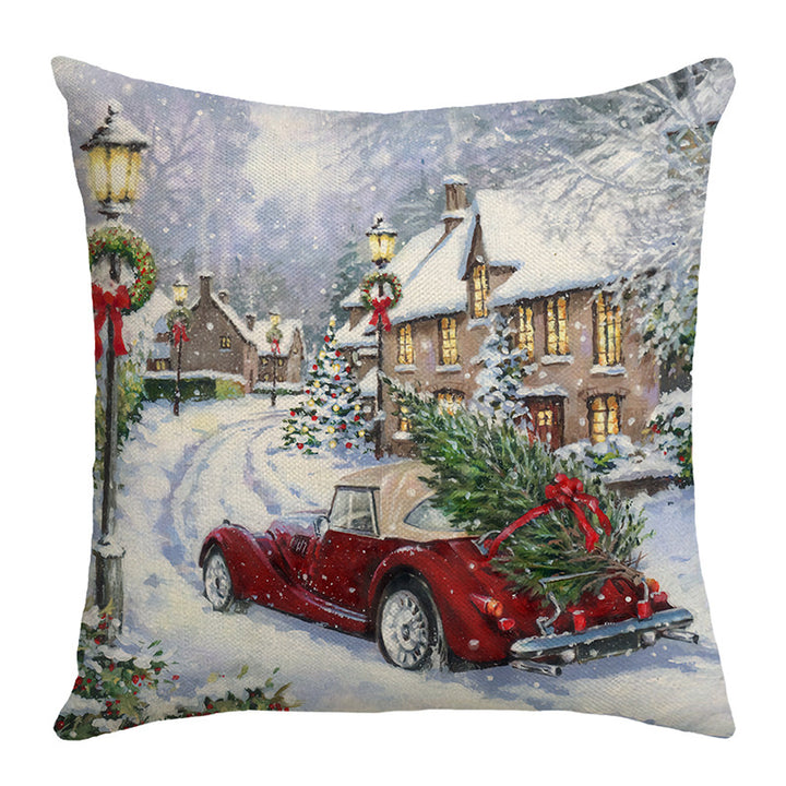 Decorative Linen-Cotton Santa Claus Holiday Throw Pillow Cover