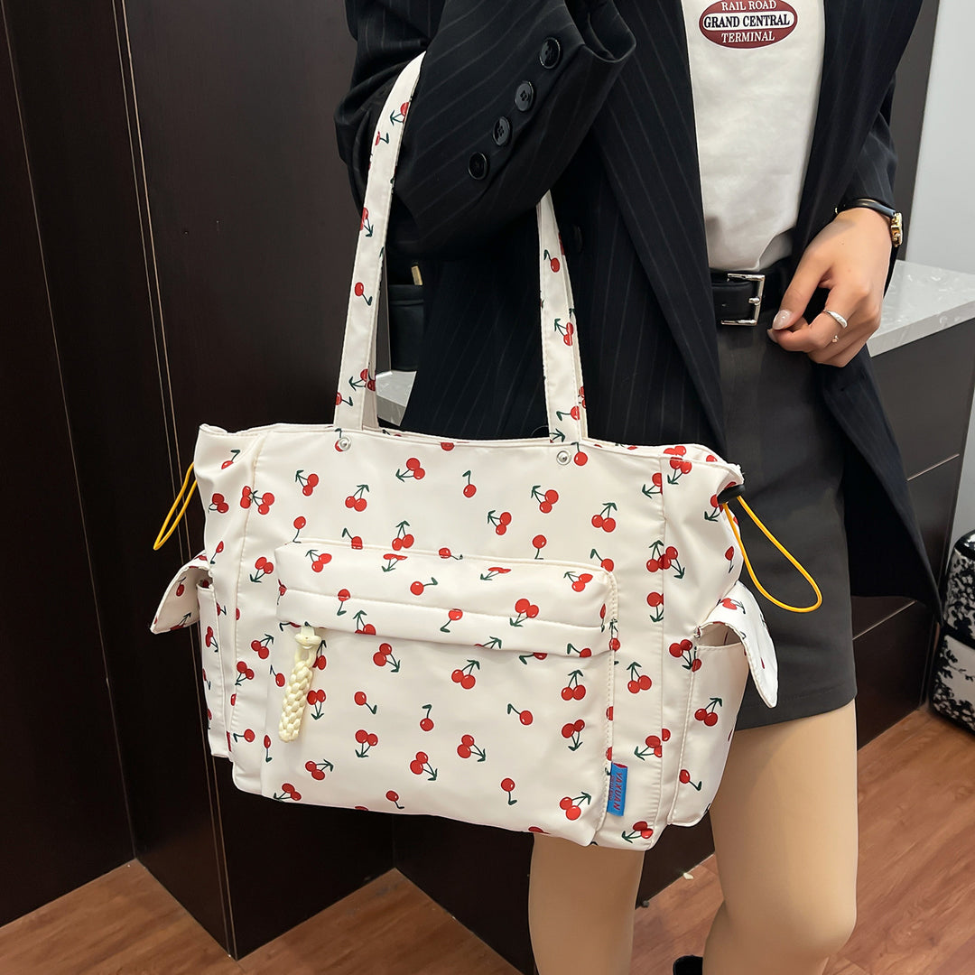 Cherry Print Multi-Pocket Tote Bag Stornfield