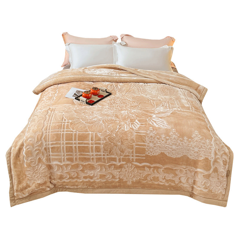 Cozy microfiber quilted blanket with floral relief embossing