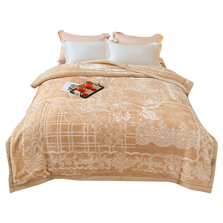 Cozy microfiber quilted blanket with floral relief embossing