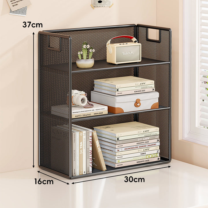 Mesh Tiered Desktop Organizer Shelf with Handle Cutouts
