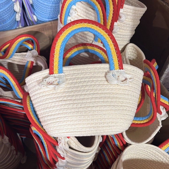 Women's handmade basket bag with color-coordinated handle accents Stornfield