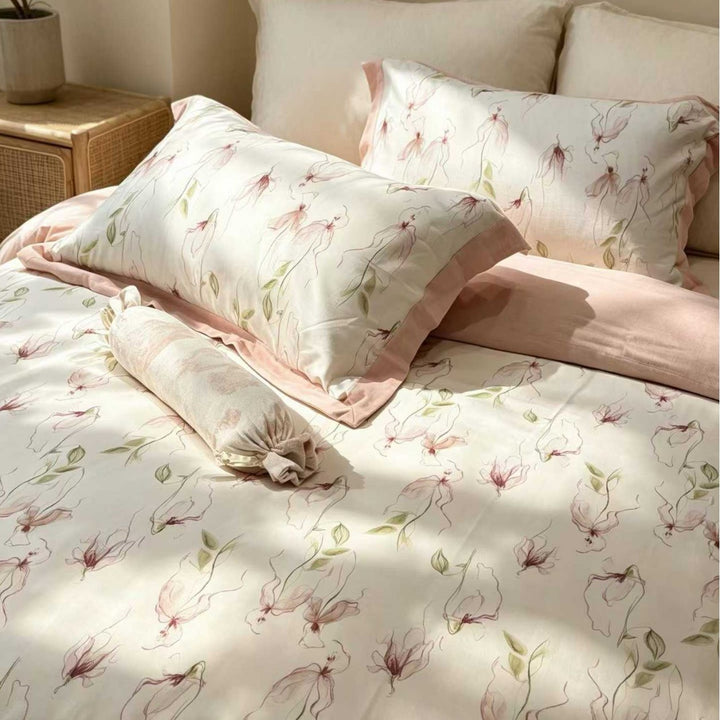 Paisley-Jacquard bedding set made of cotton percale with linen-look border