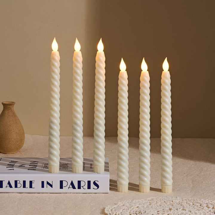 Long-Burning Spiral Dripless Taper Candles with Stabilizing Base