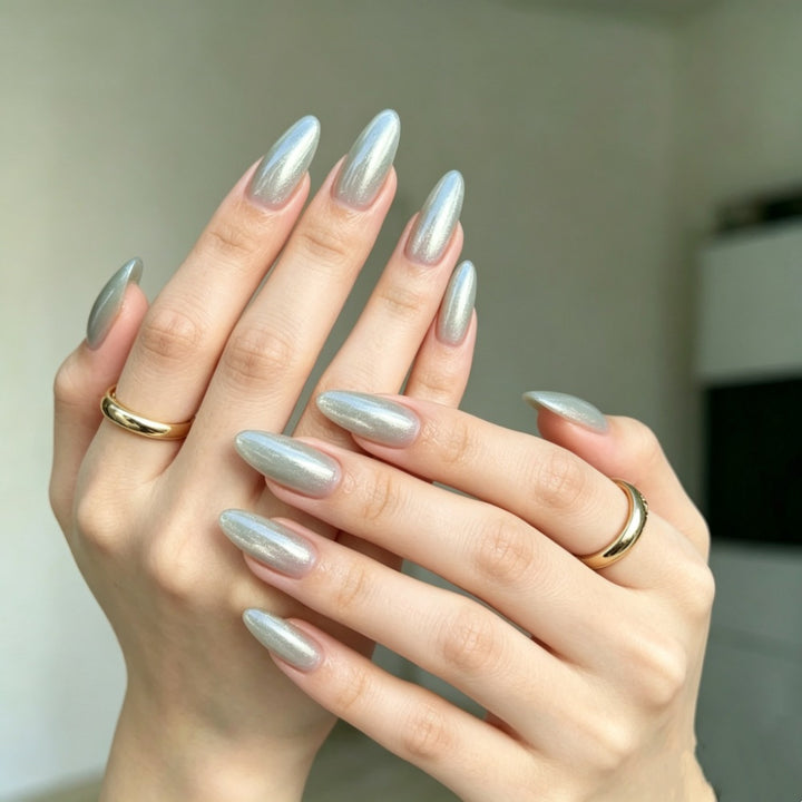 Almond-Shaped Metallic Press-On Nail Set Stornfield