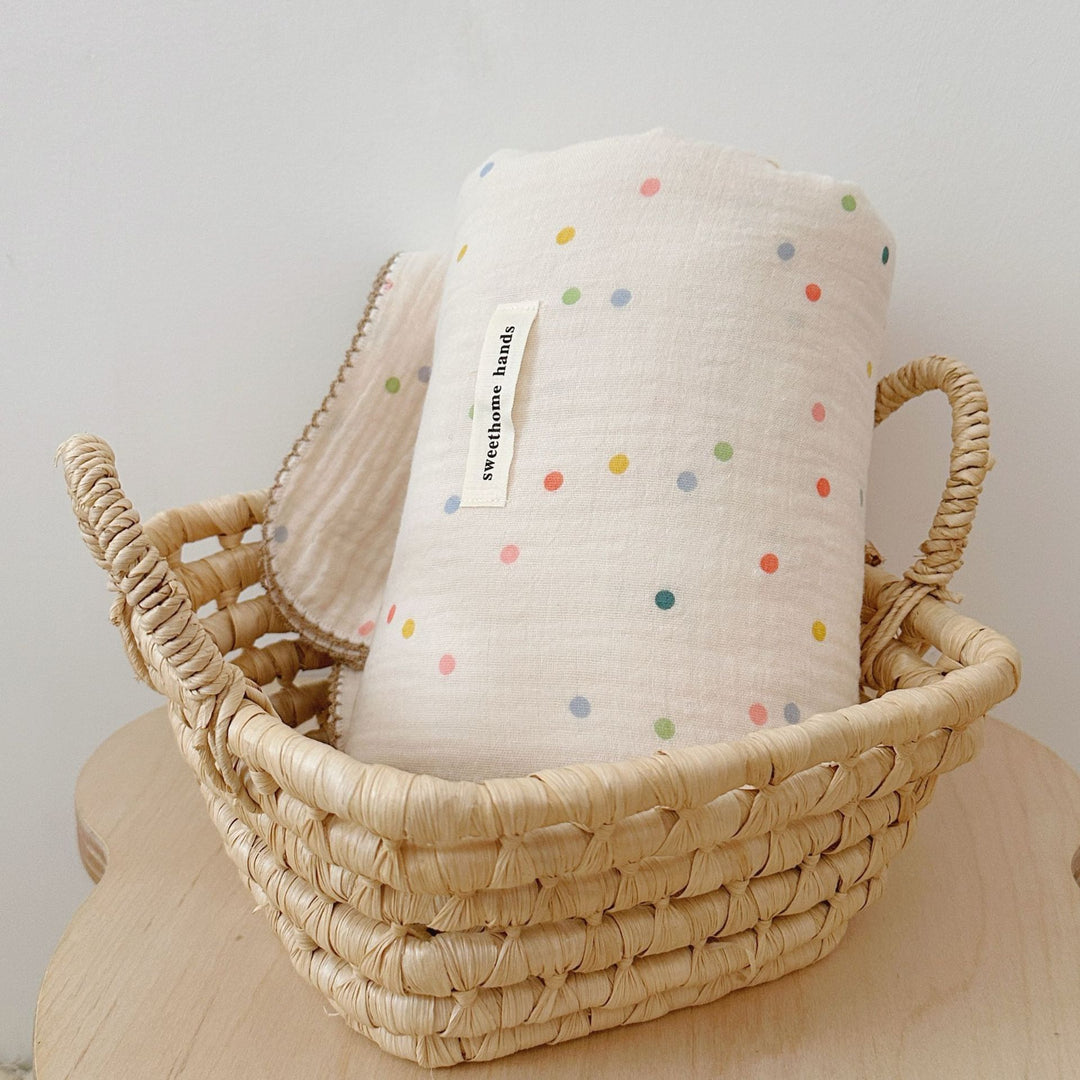 Unisex Muslin Blanket with delicate floral design and elegant ruffles Stornfield