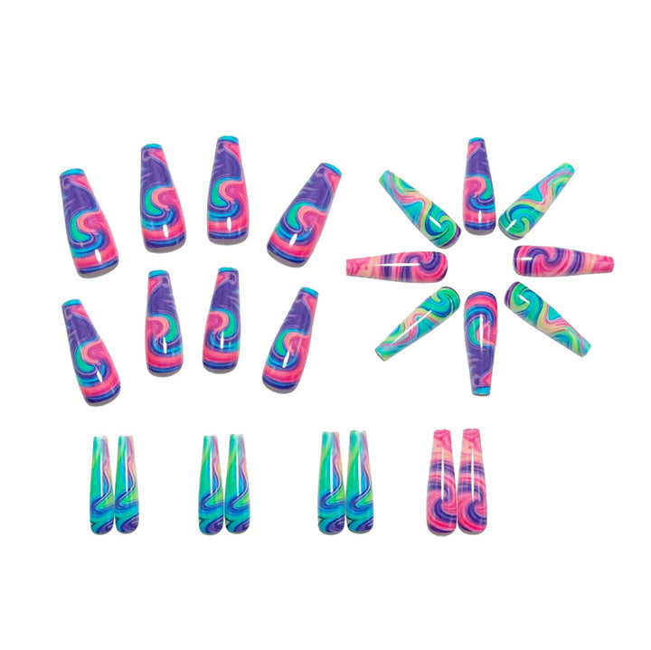 Artificial Nails in Colorful Swirl Design Stornfield