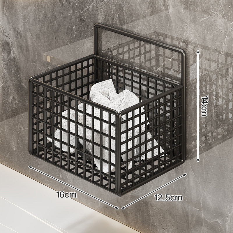 Wall-Mounted Metal Grid Bathroom Caddy with Triple Compartments Hooks and Drainable Base
