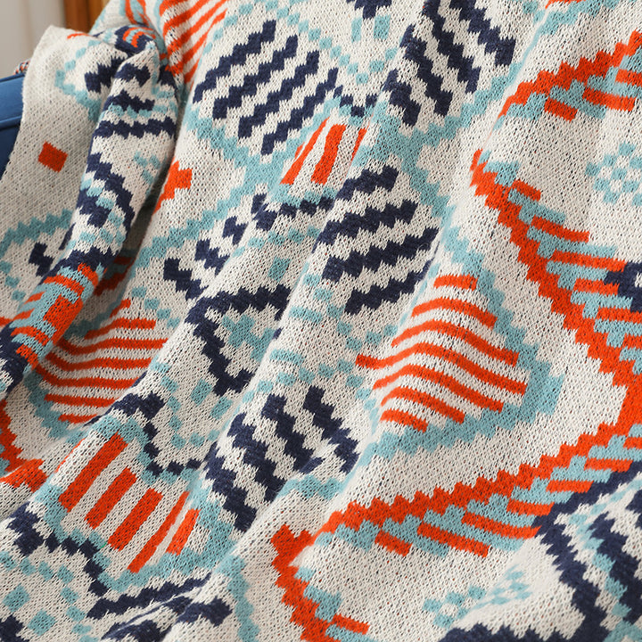 Women's Patterned Snuggle Blanket with Fringe and Geometric Design Stornfield