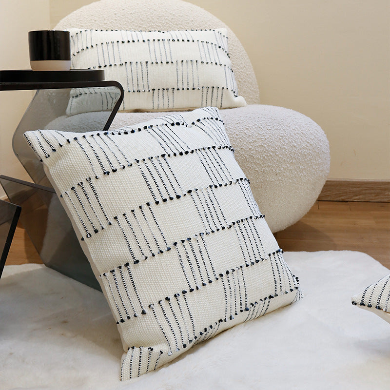 Handwoven cotton cushion cover with striped relief structure and concealed zipper Stornfield