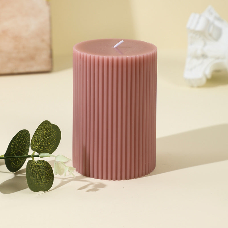 Vertical-Fluted Unscented Pillar Candle with Clean-Burn Soy-Blend Wax and Cotton Wick