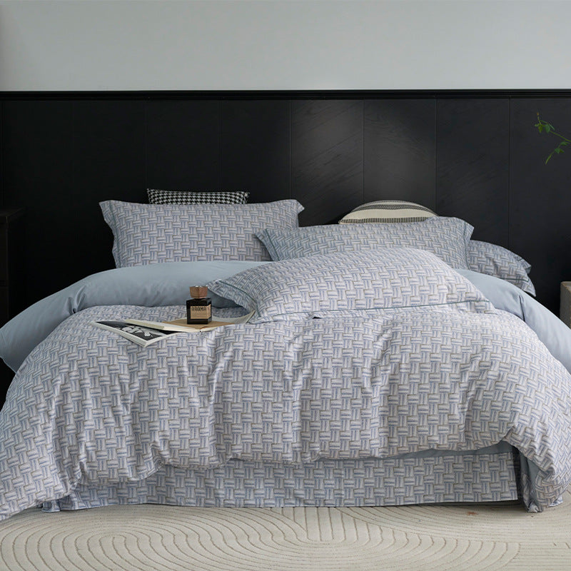 Luxury Cotton Sateen Geometric Duvet Cover Set with Pillowcases