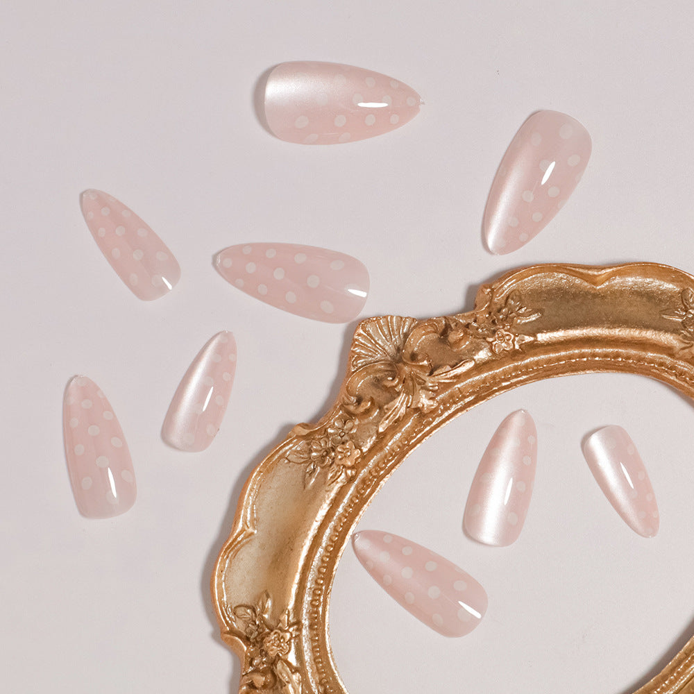 Elegant Almond-Shaped Press-On Nail Set with Polka Dot Design Stornfield