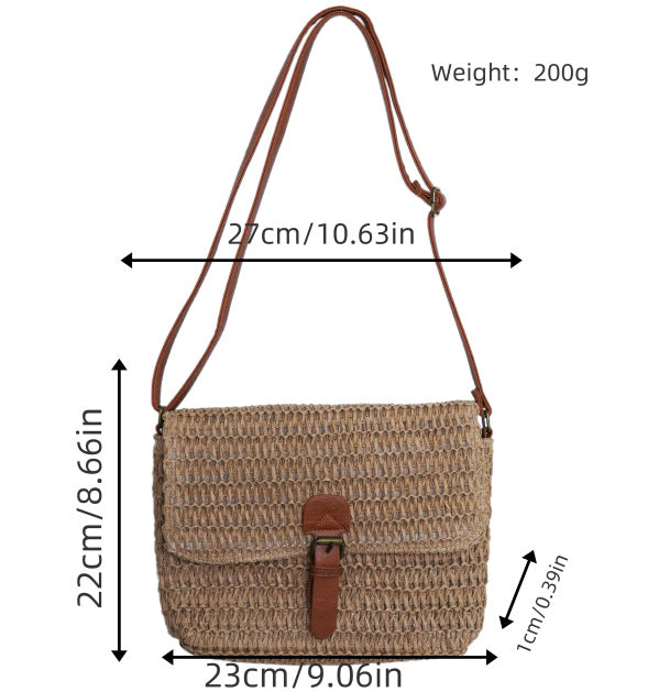 Shoulder bag made of woven natural material with adjustable leather shoulder strap Stornfield