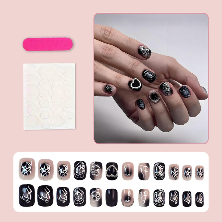 Acrylic nail set with creative black-and-white patterns Stornfield