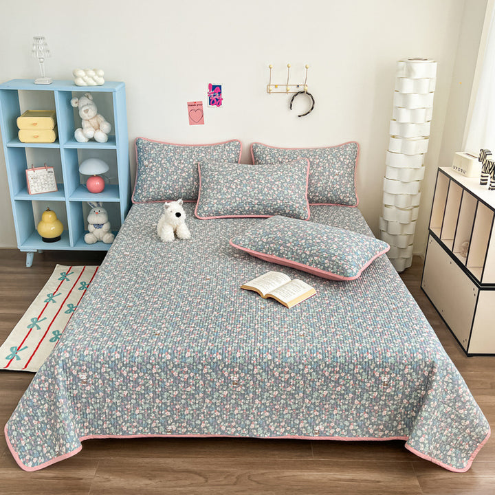 Lightweight Quilted Floral Bedspread Set with Piped Edge and Matching Pillow Shams