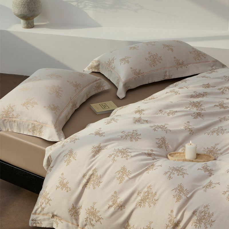 Botanical Jacquard Cotton-Sateen Duvet Cover Set with Contrast Piping