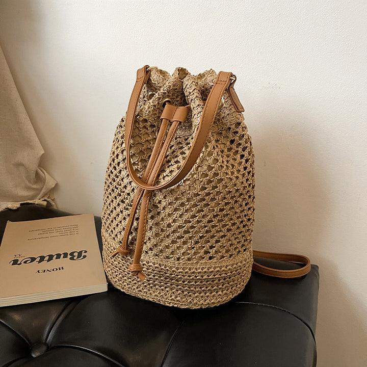 Woven Drawstring Bucket Bag