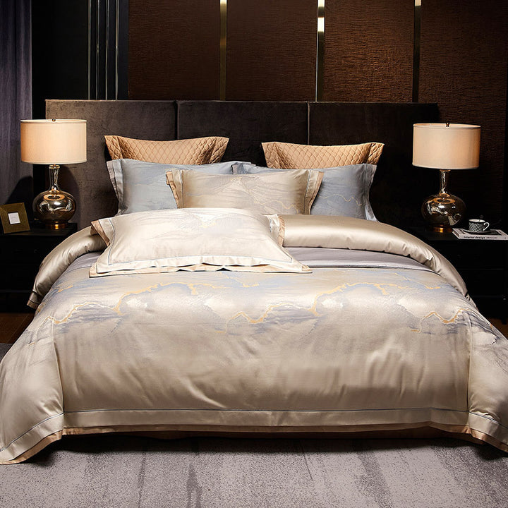 Luxury Floral Jacquard Satin Duvet Cover Set with Reversible Silky Finish and Decorative Border