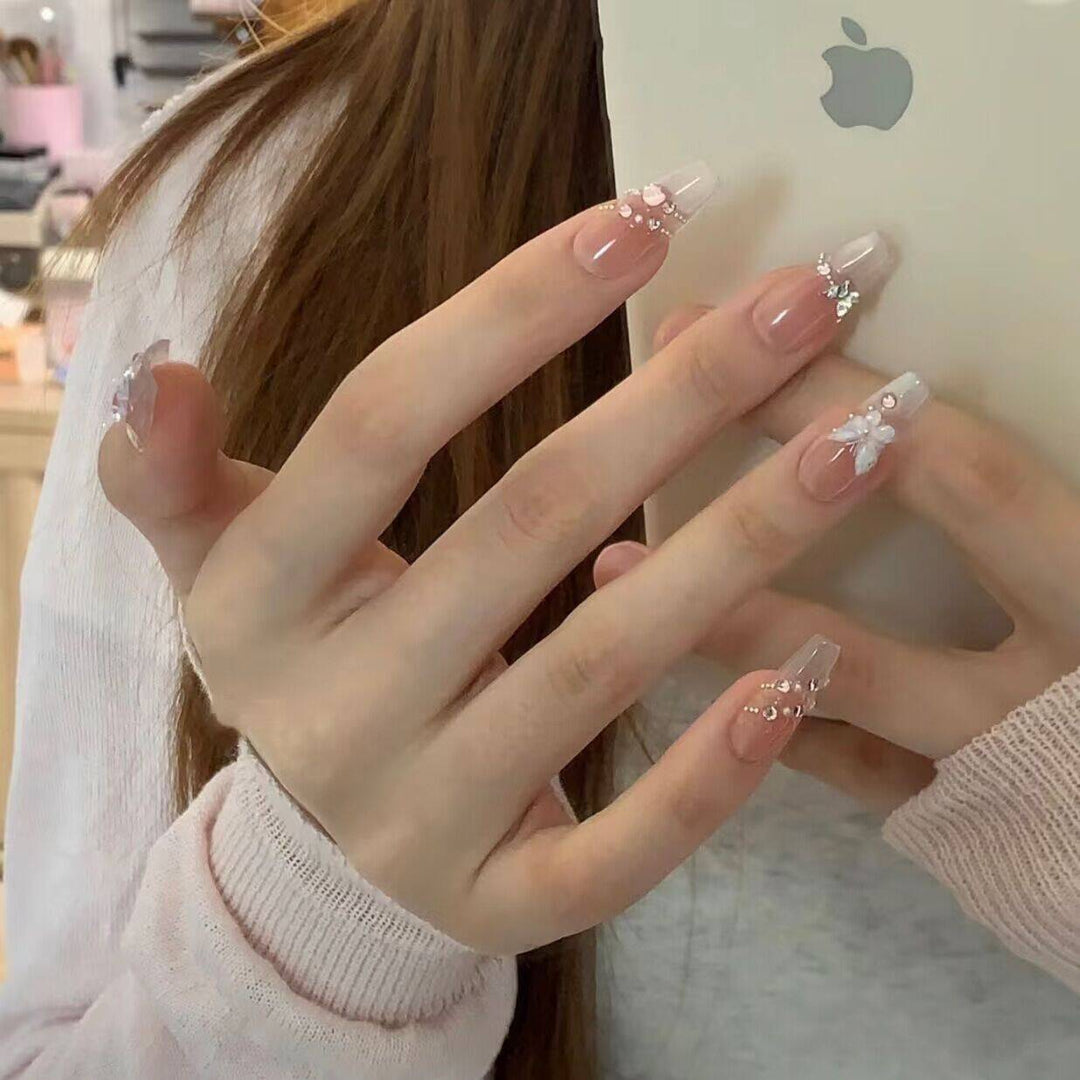 Elegant Floral-Embellished Press-On Nail Extensions Stornfield